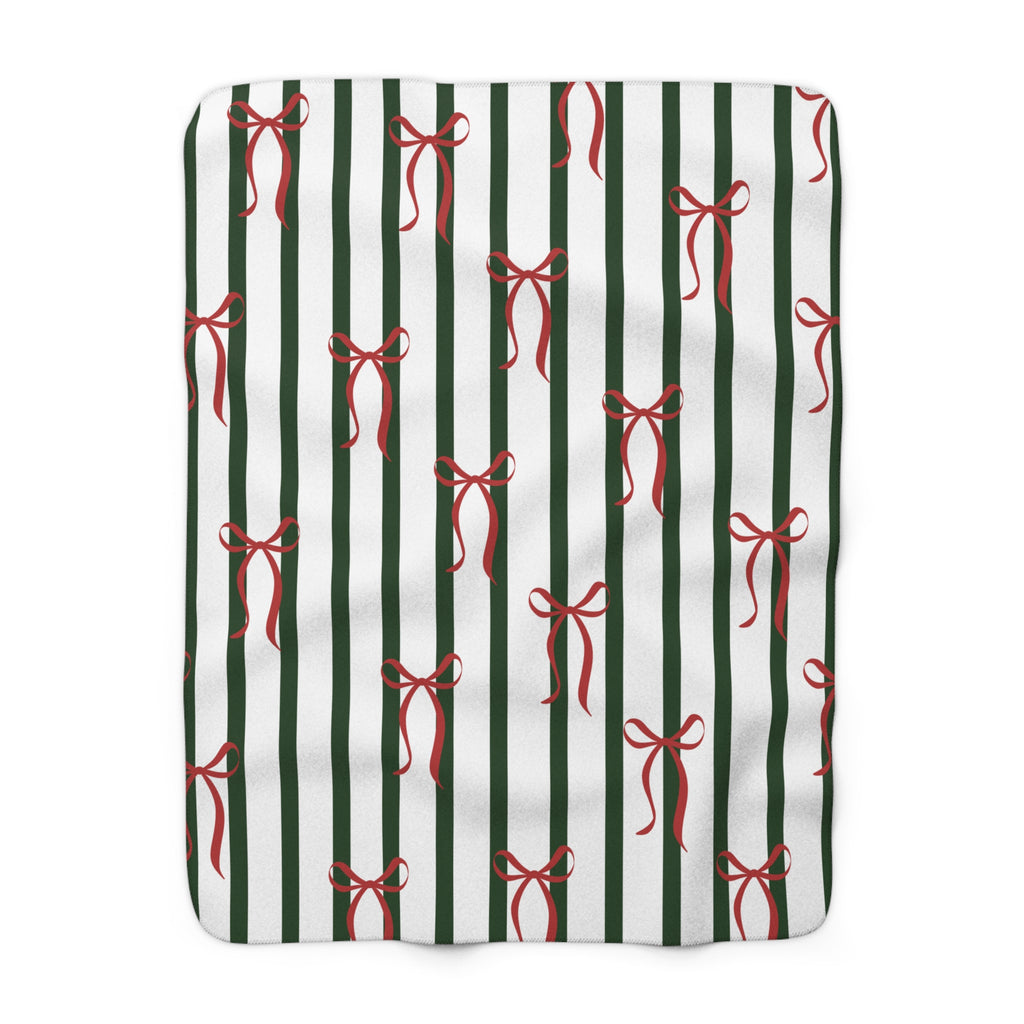 Christmas Bow Stripe Sherpa Blanket — Cozy Holiday Throw