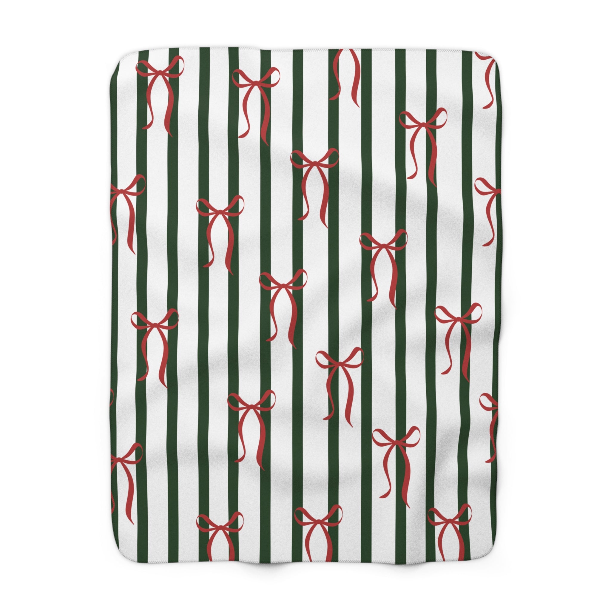 Christmas Bow Stripe Sherpa Blanket — Cozy Holiday Throw