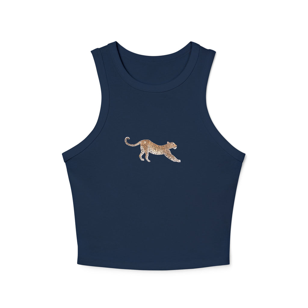 Leopard Print Racer Tank Top — Women’s Micro Rib Cropped Tank