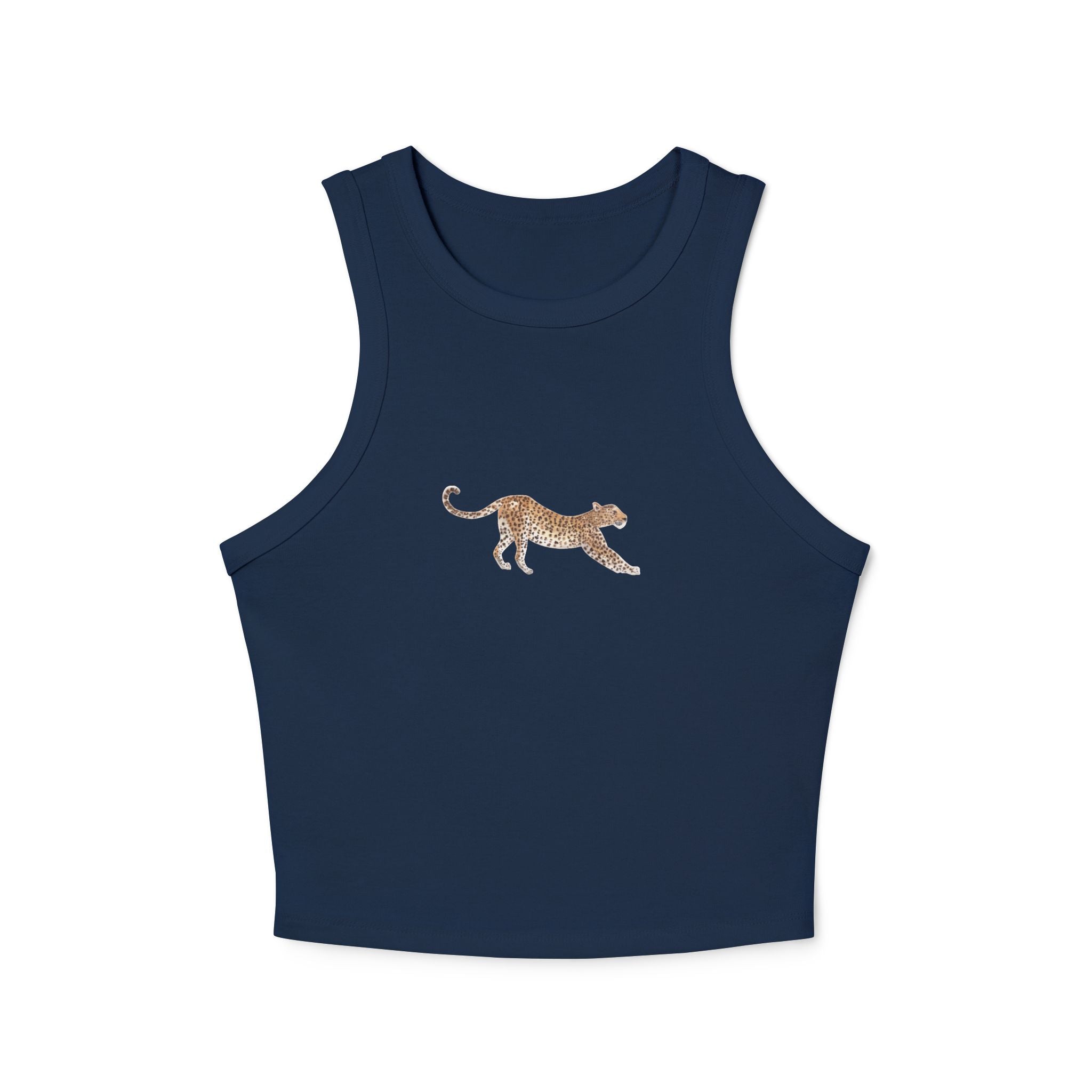 Leopard Print Racer Tank Top — Women’s Micro Rib Cropped Tank