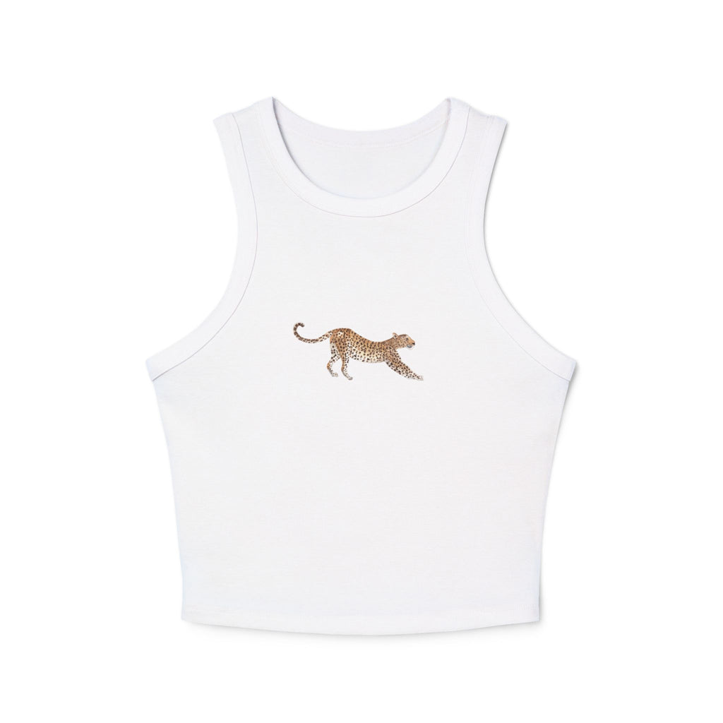 Leopard Print Racer Tank Top — Women’s Micro Rib Cropped Tank