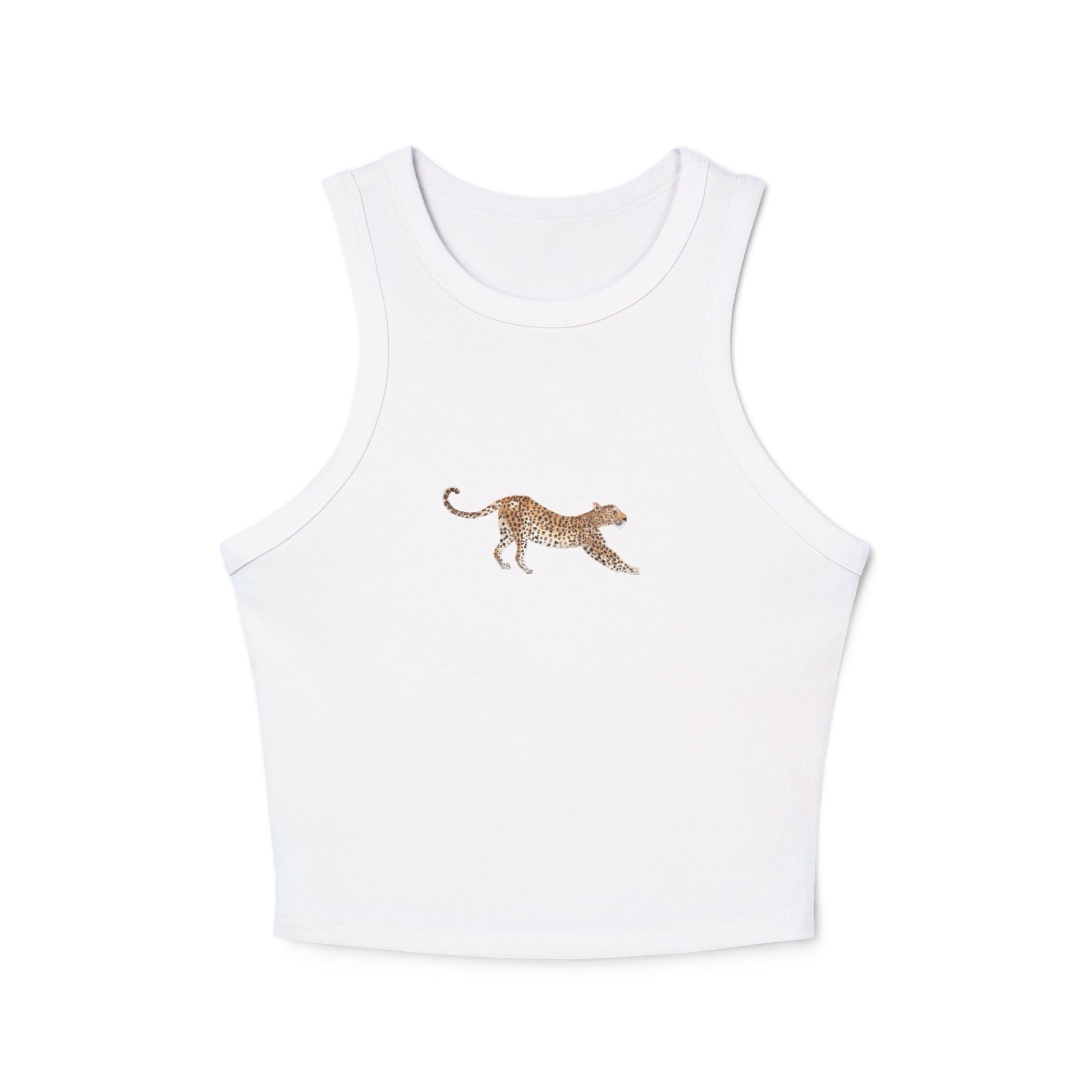 Leopard Print Racer Tank Top — Women’s Micro Rib Cropped Tank