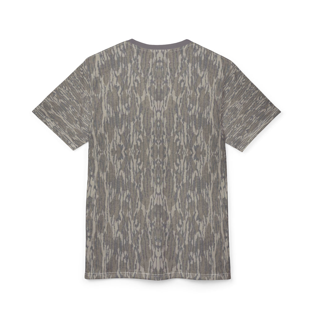 Gray Woodgrain Pattern Tee — All-Over Print Casual T-Shirt