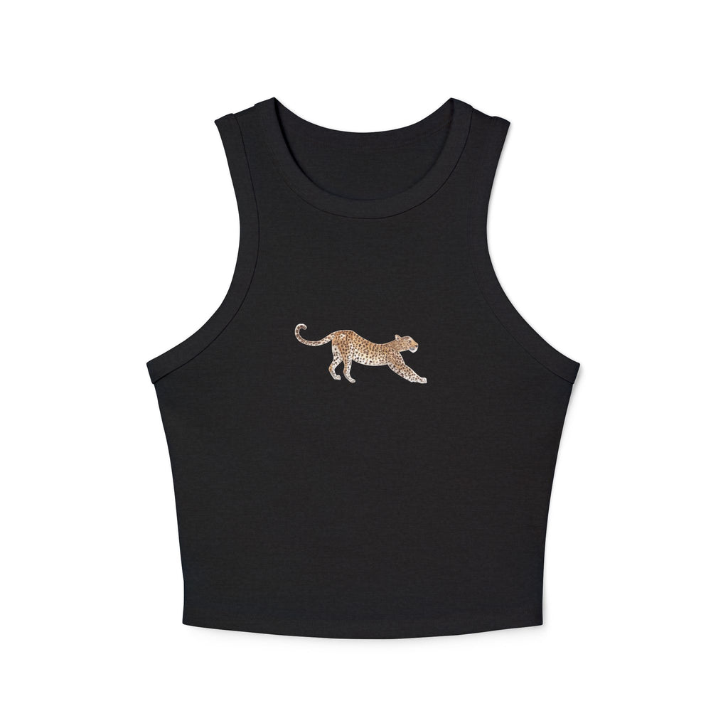 Leopard Print Racer Tank Top — Women’s Micro Rib Cropped Tank