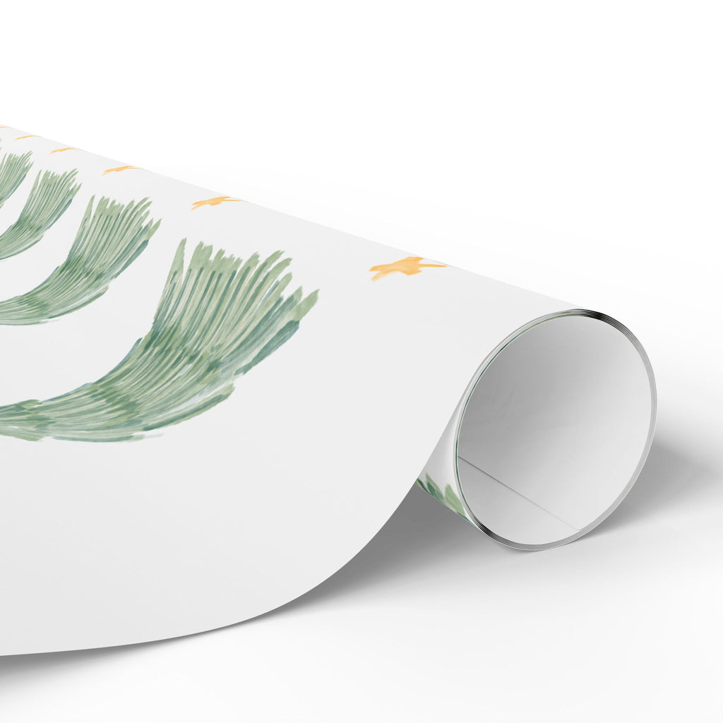 Christmas Tree Wrapping Paper Roll — Minimal Green Pine Pattern Holiday Gift Wrap