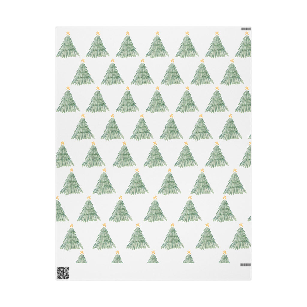 Christmas Tree Wrapping Paper Roll — Minimal Green Pine Pattern Holiday Gift Wrap