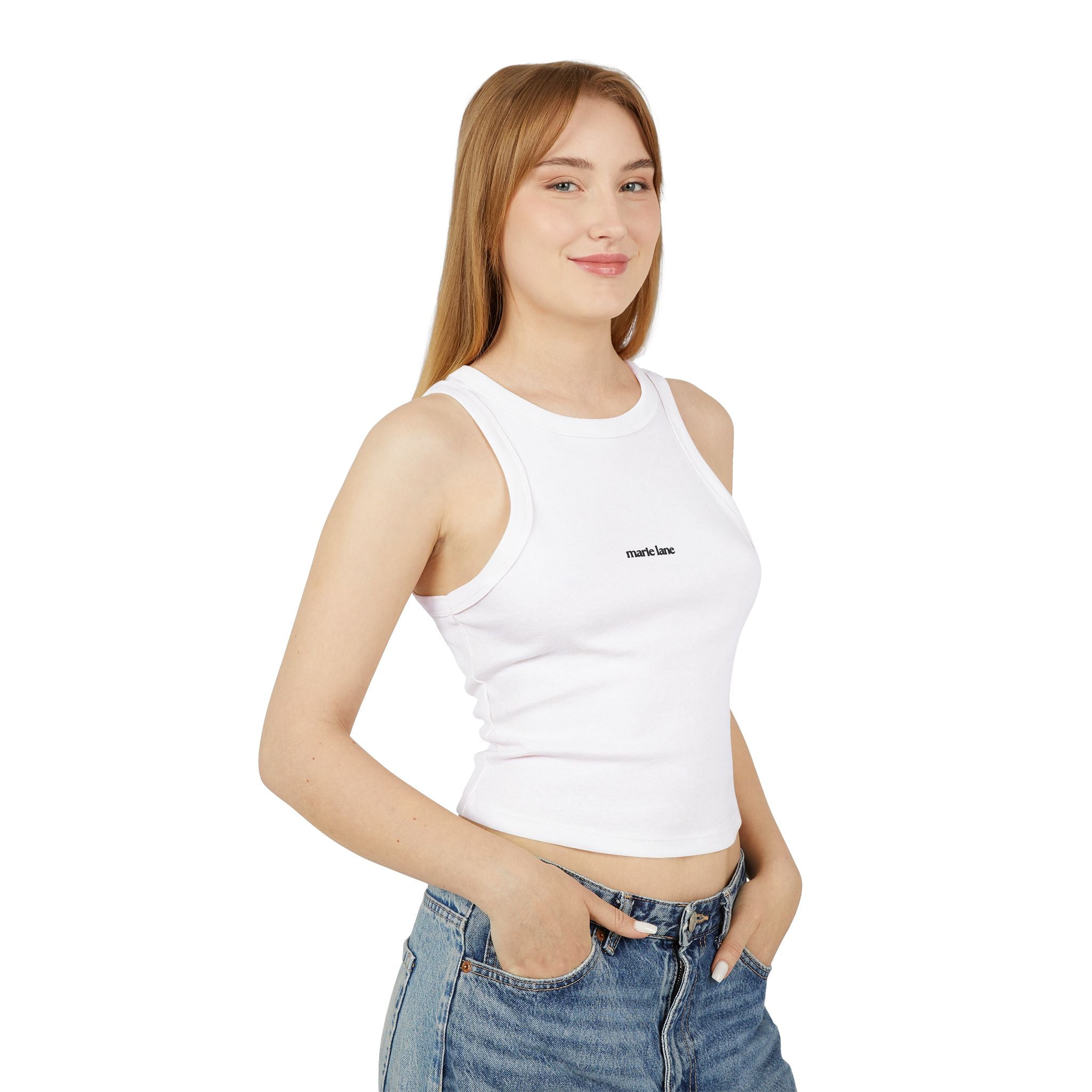Women's Micro Rib Racer Tank Top - Minimal 'smol' Center Logo Crop Tank