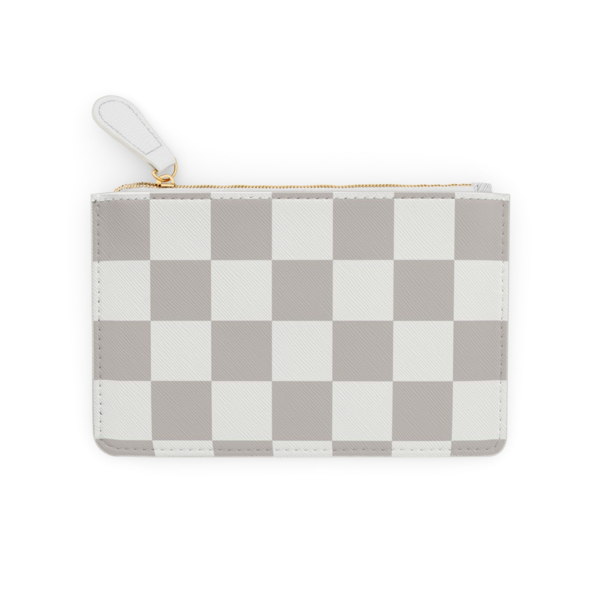 Checkerboard Mini Clutch — Neutral Gray Plaid Coin Wallet