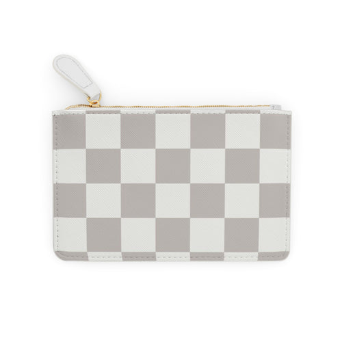 Checkerboard Mini Clutch — Neutral Gray Plaid Coin Wallet