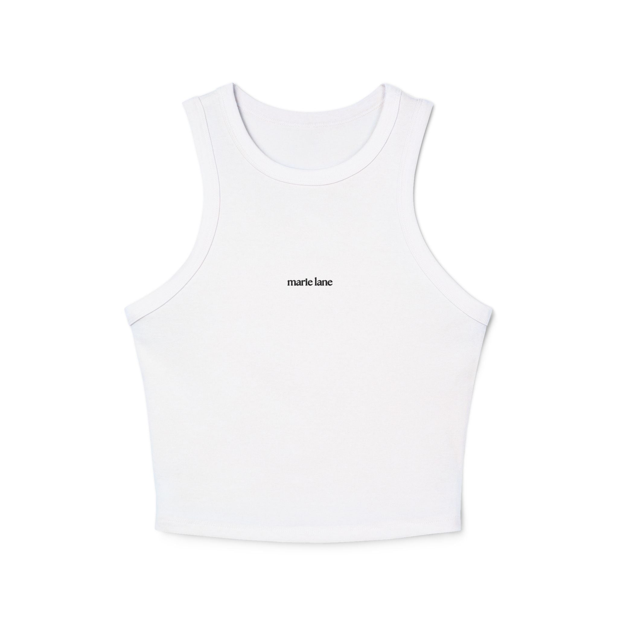 Women's Micro Rib Racer Tank Top - Minimal 'smol' Center Logo Crop Tank