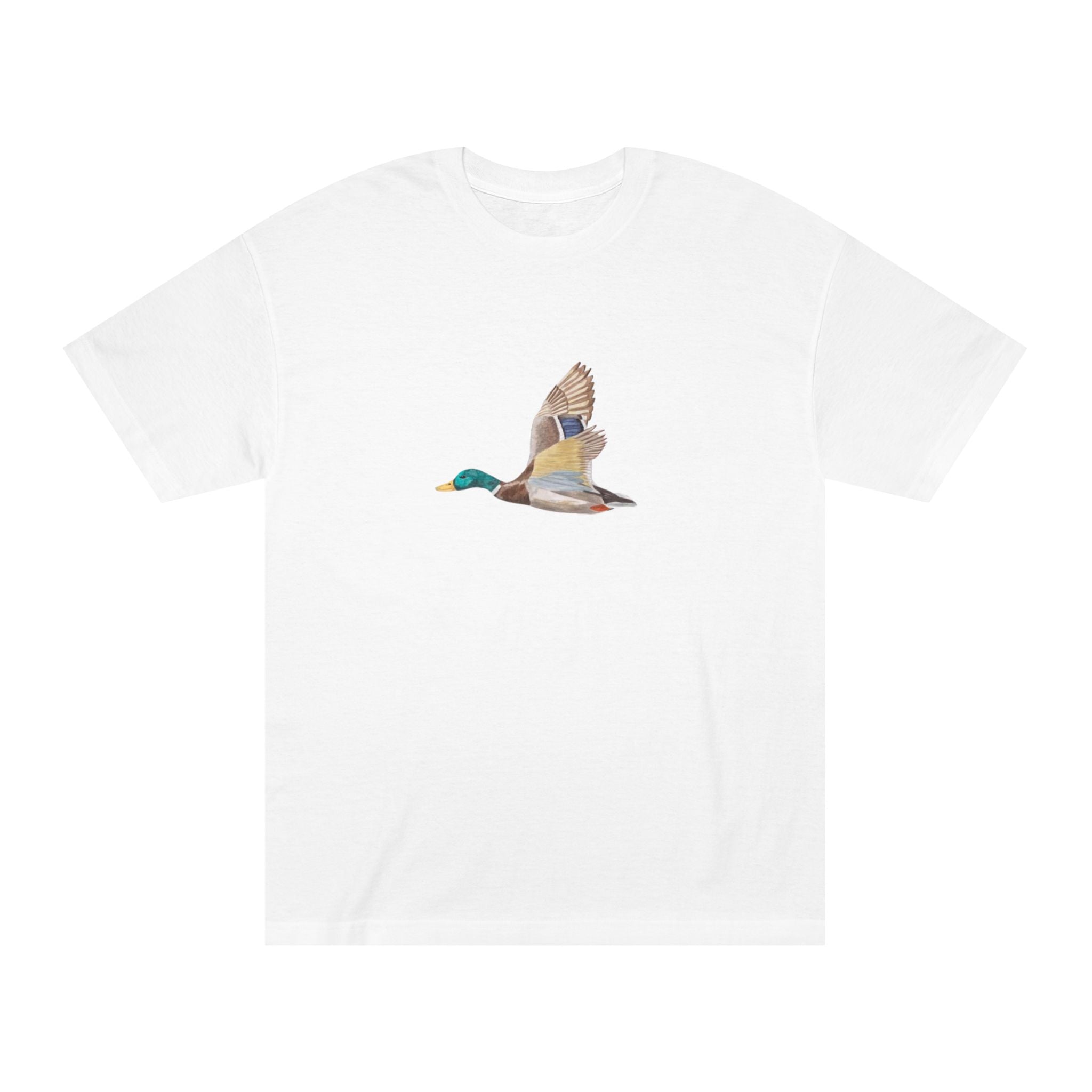Mallard Duck Flight T-Shirt — Minimal Nature Tee for Birdwatchers & Outdoors