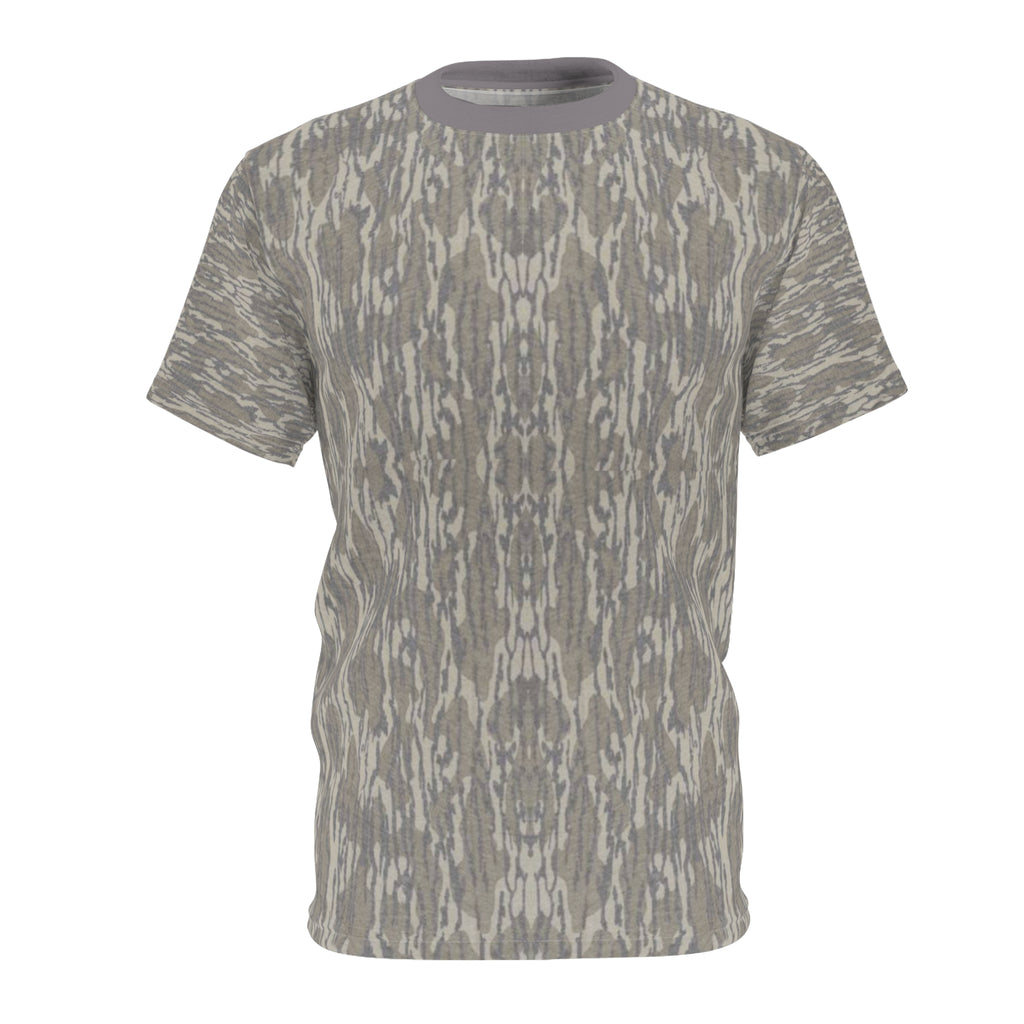 Gray Woodgrain Pattern Tee — All-Over Print Casual T-Shirt