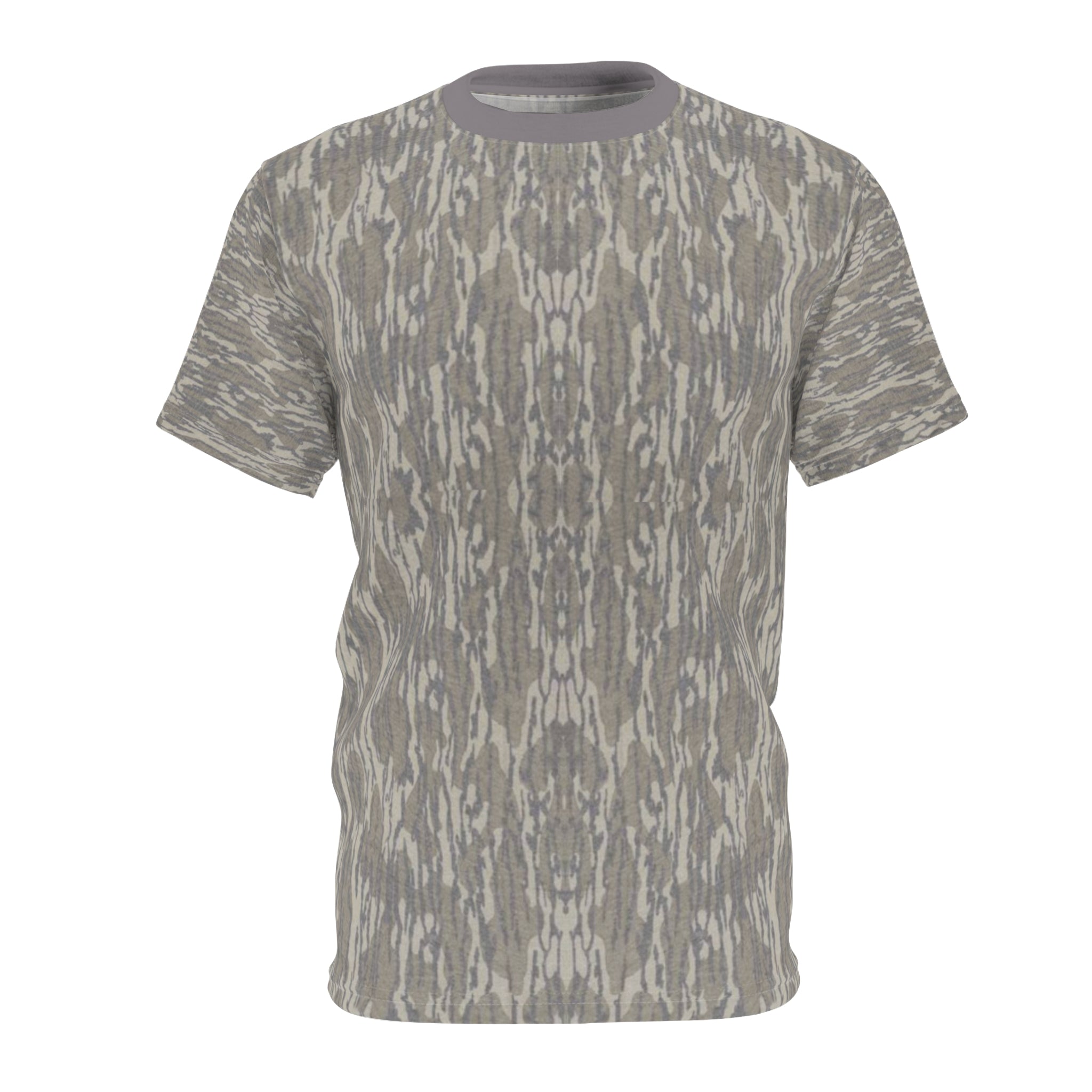 Gray Woodgrain Pattern Tee — All-Over Print Casual T-Shirt