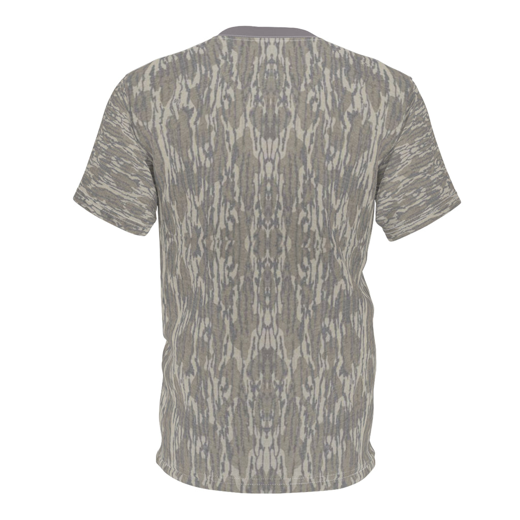 Gray Woodgrain Pattern Tee — All-Over Print Casual T-Shirt