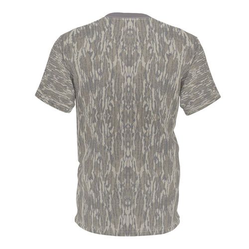 Gray Woodgrain Pattern Tee — All-Over Print Casual T-Shirt