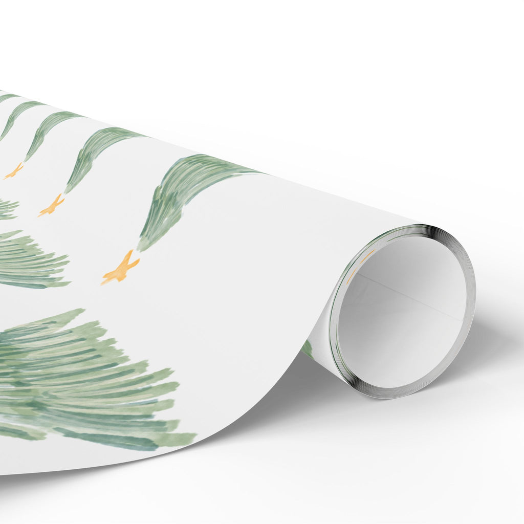 Christmas Tree Wrapping Paper Roll — Minimal Green Pine Pattern Holiday Gift Wrap