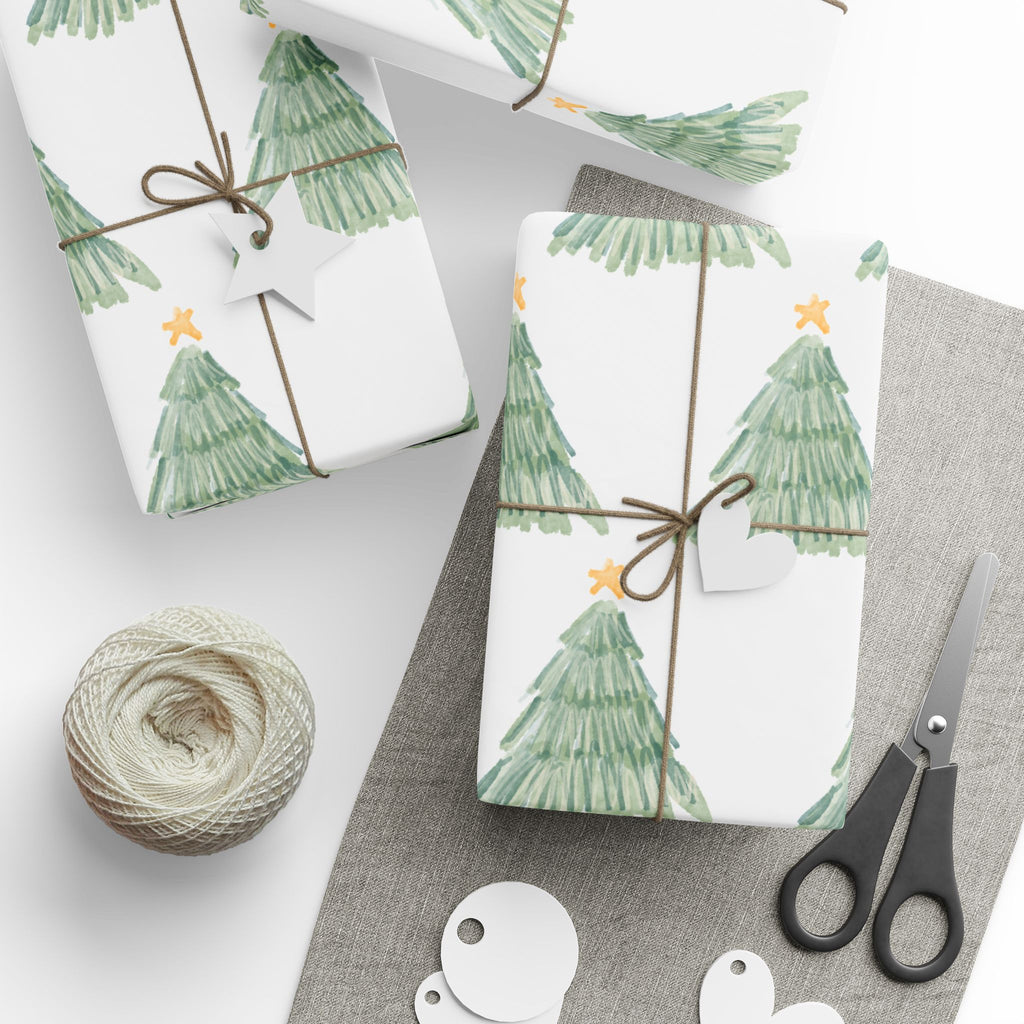 Christmas Tree Wrapping Paper Roll — Minimal Green Pine Pattern Holiday Gift Wrap