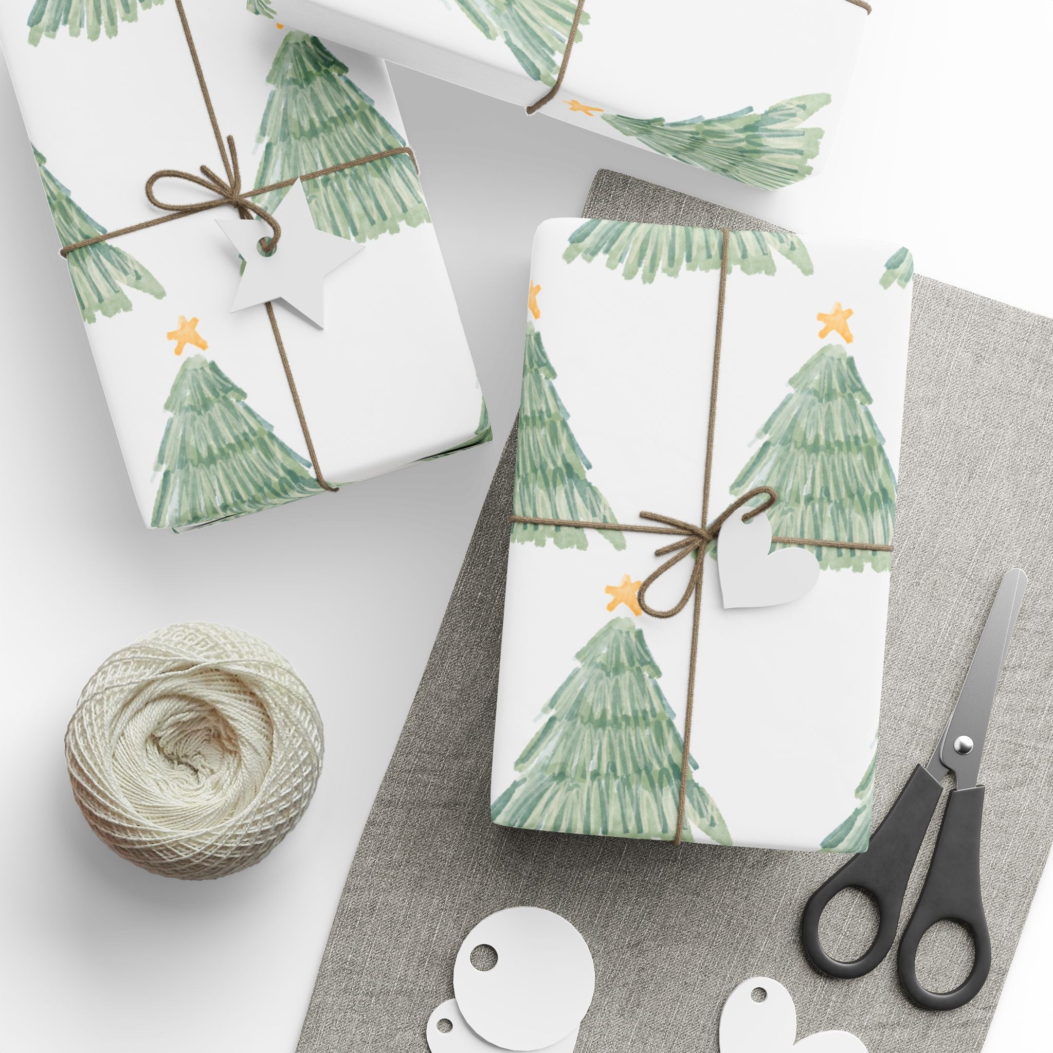 Christmas Tree Wrapping Paper Roll — Minimal Green Pine Pattern Holiday Gift Wrap