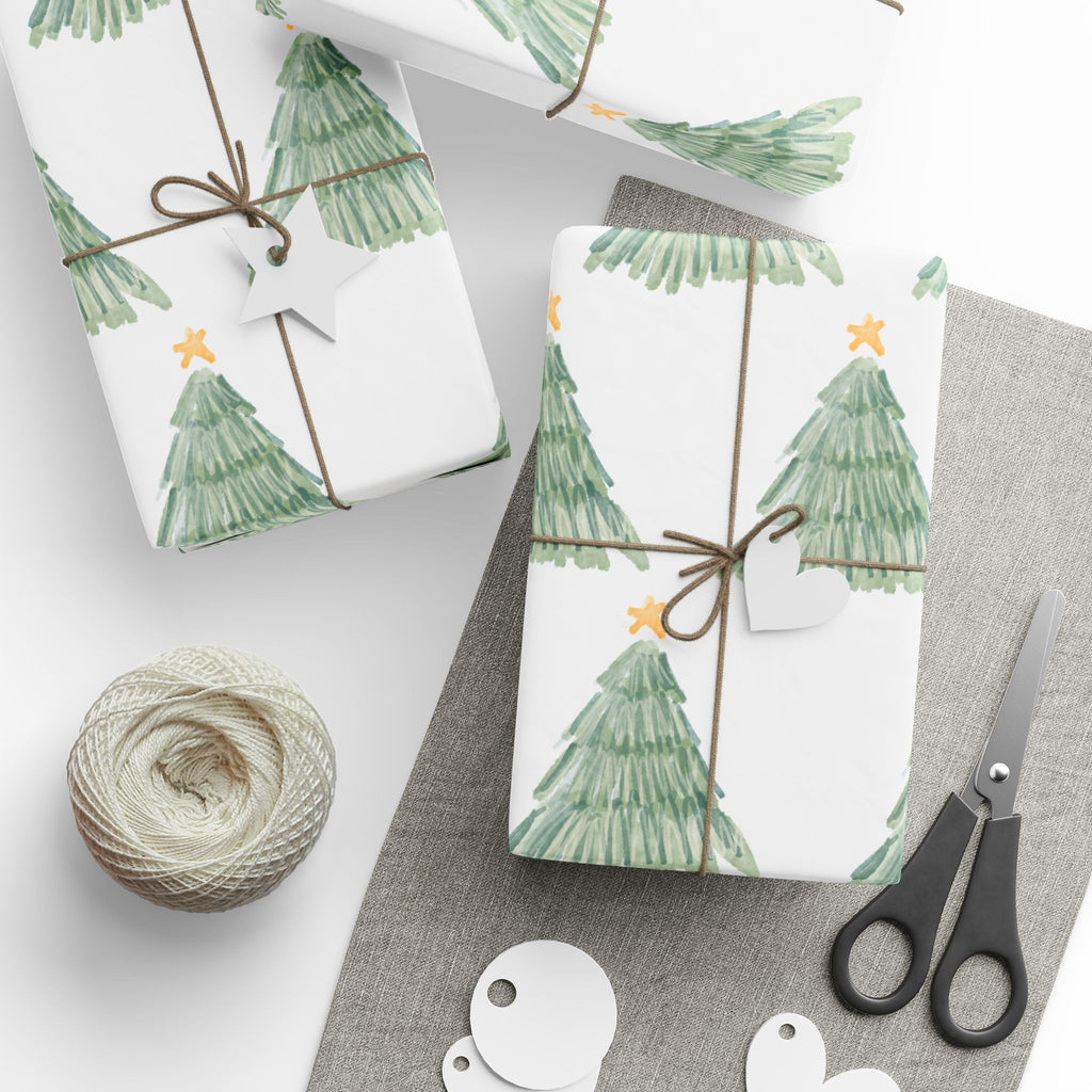 Christmas Tree Wrapping Paper Roll — Minimal Green Pine Pattern Holiday Gift Wrap