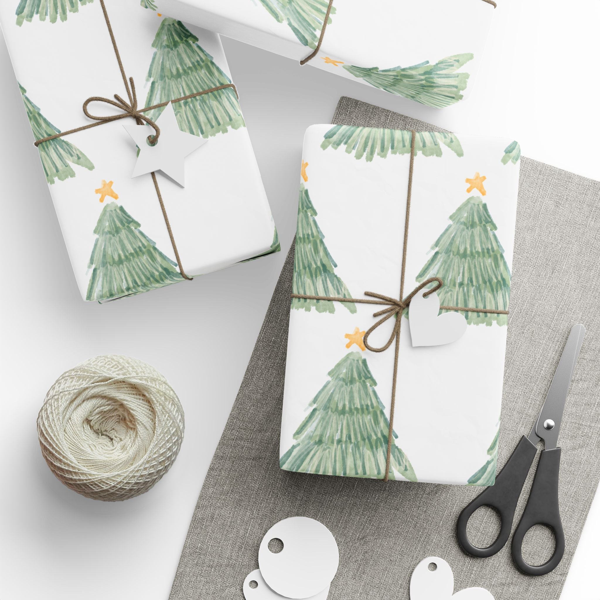 Christmas Tree Wrapping Paper Roll — Minimal Green Pine Pattern Holiday Gift Wrap