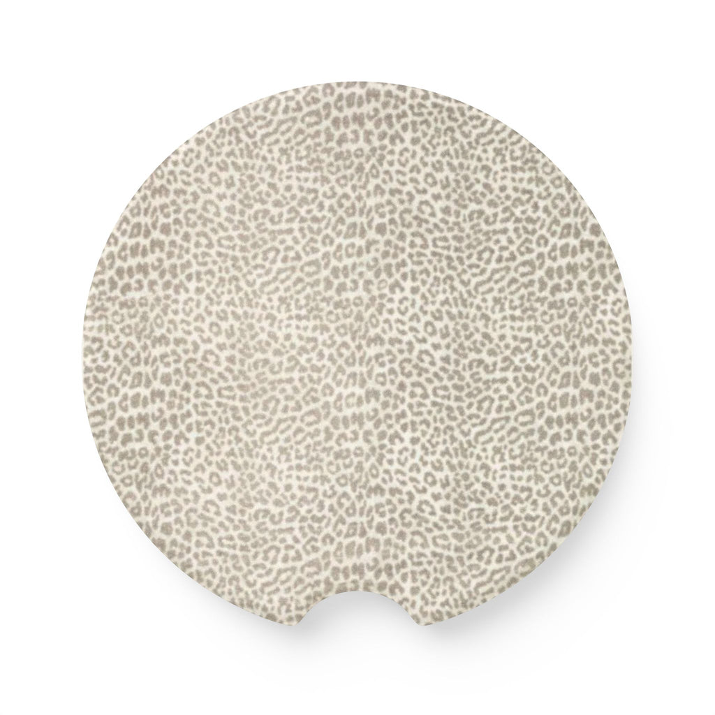 Soapstone Leopard Print Car Coaster — Neutral Animal Print Cup Holder Insert