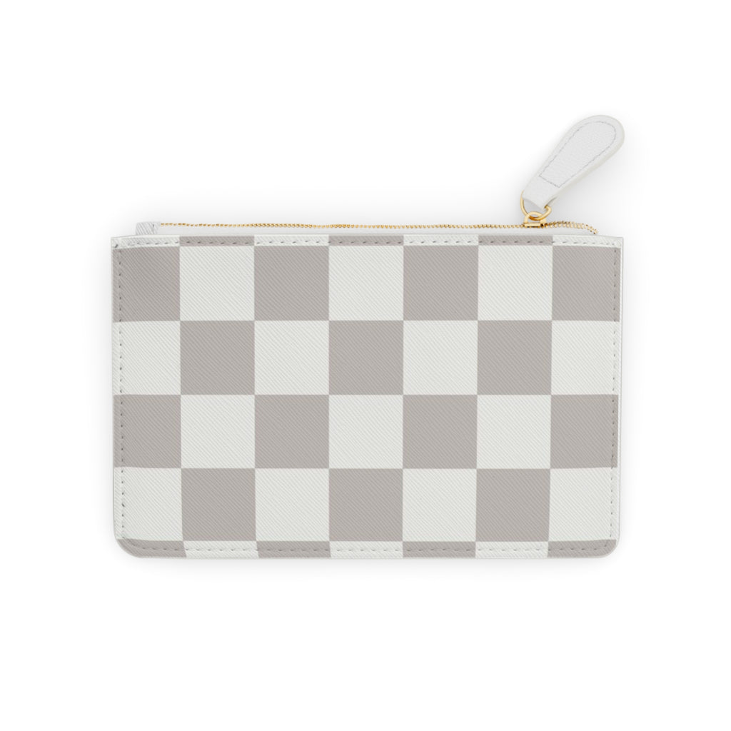 Checkerboard Mini Clutch — Neutral Gray Plaid Coin Wallet