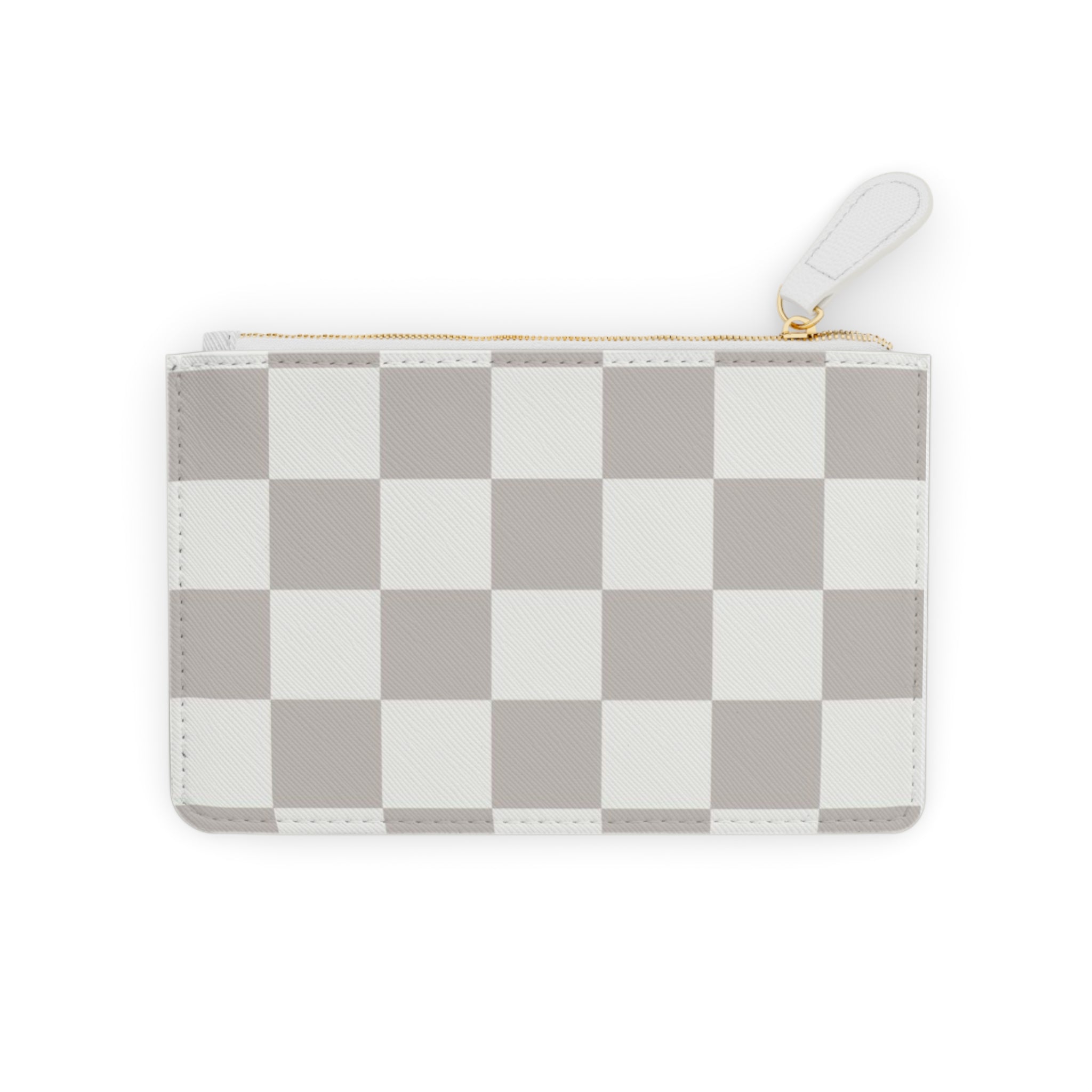 Checkerboard Mini Clutch — Neutral Gray Plaid Coin Wallet