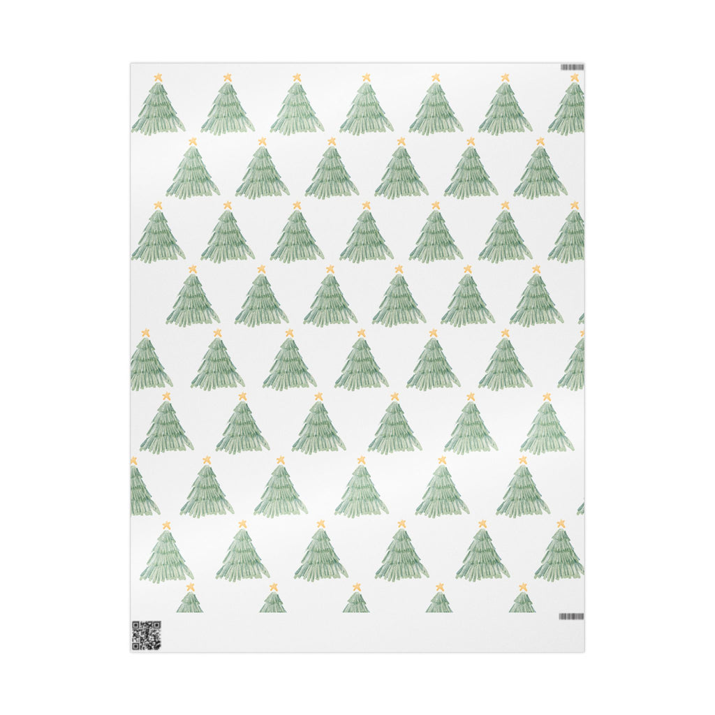 Christmas Tree Wrapping Paper Roll — Minimal Green Pine Pattern Holiday Gift Wrap