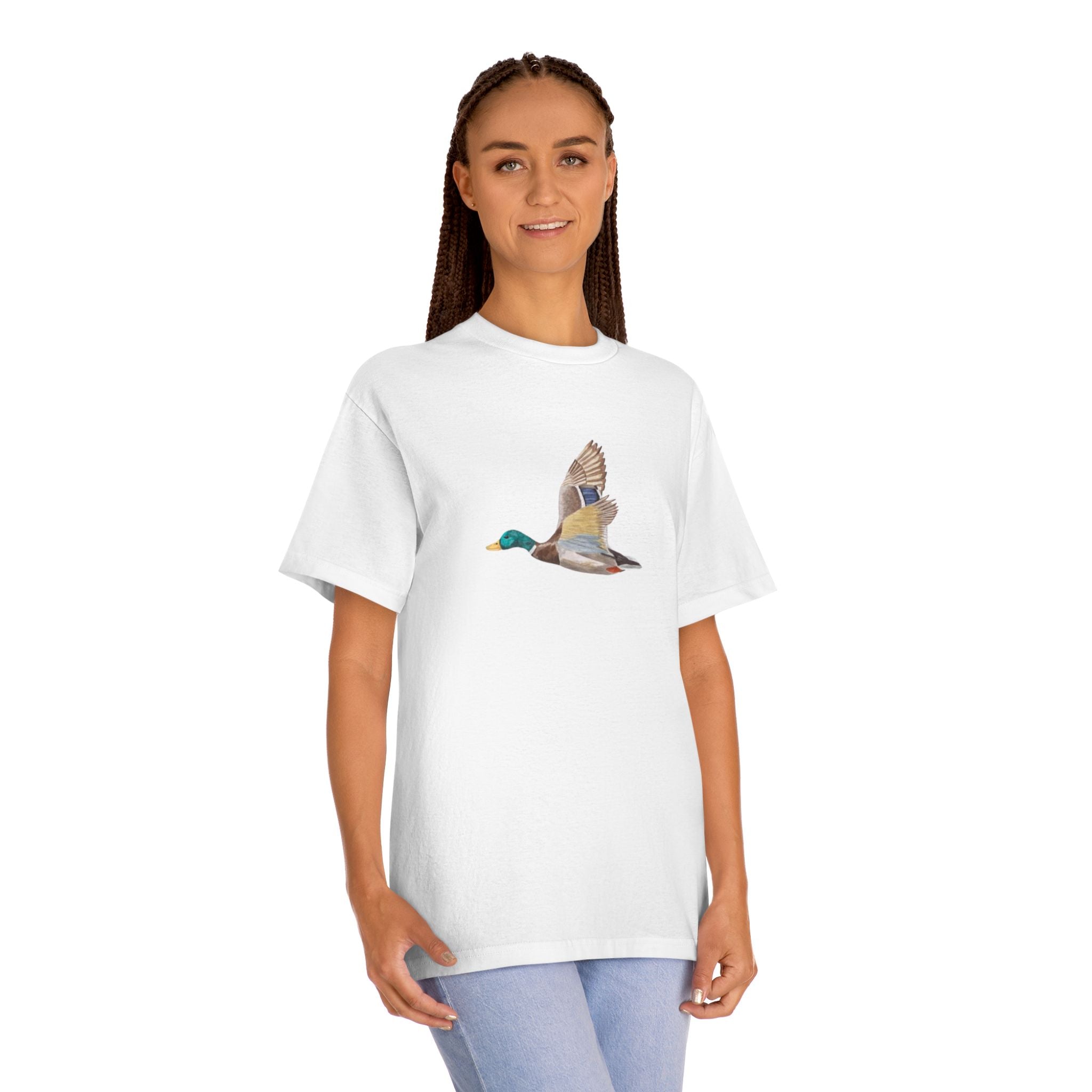 Mallard Duck Flight T-Shirt — Minimal Nature Tee for Birdwatchers & Outdoors
