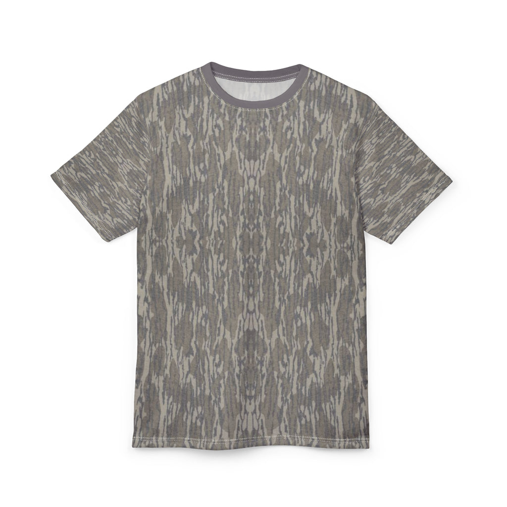 Gray Woodgrain Pattern Tee — All-Over Print Casual T-Shirt