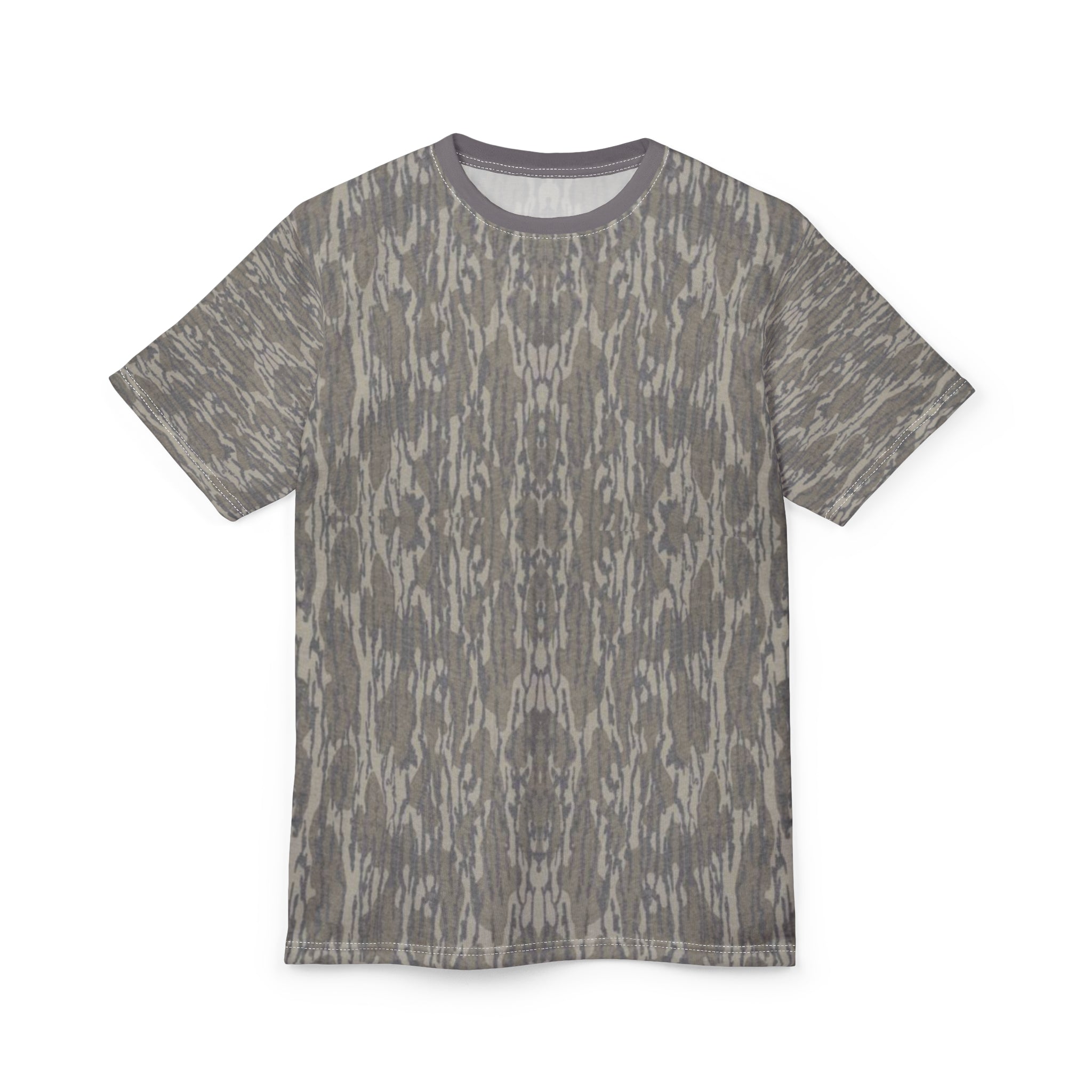 Gray Woodgrain Pattern Tee — All-Over Print Casual T-Shirt