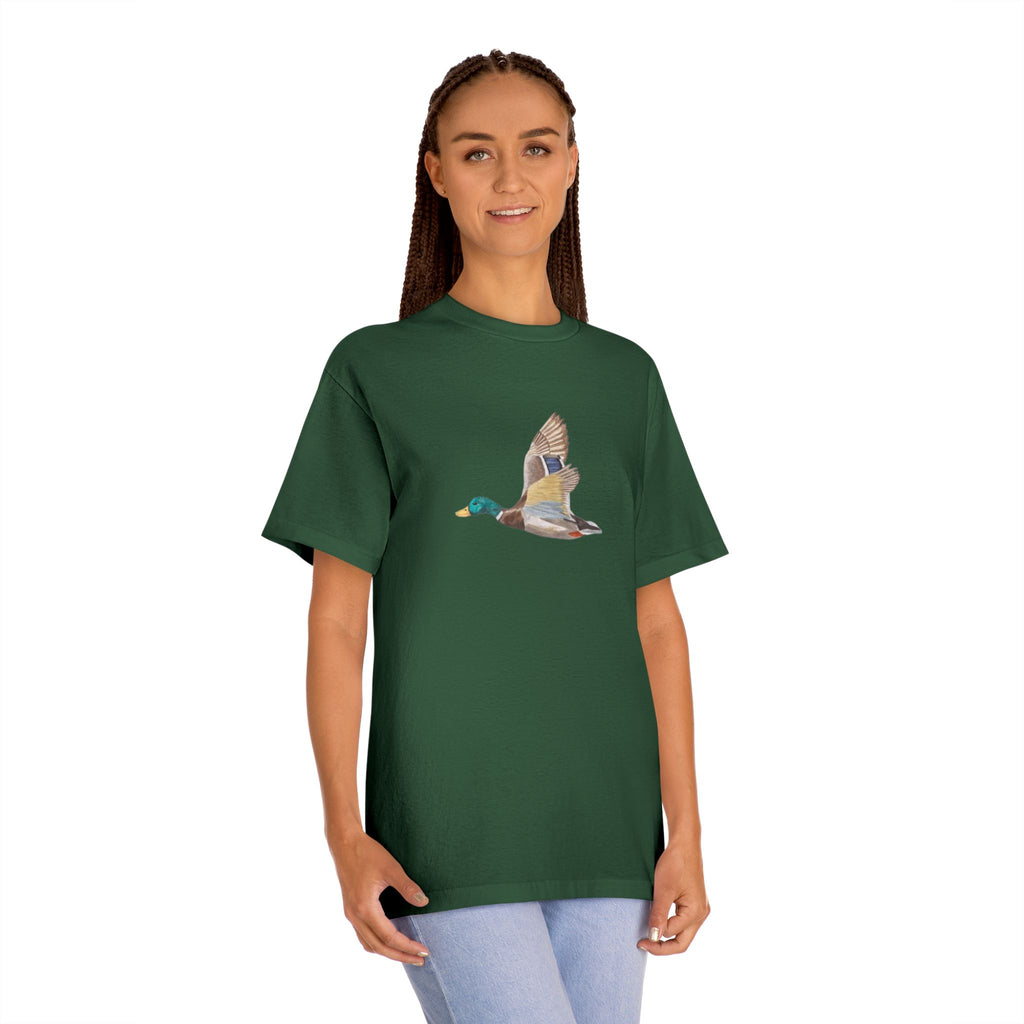 Mallard Duck Flight T-Shirt — Minimal Nature Tee for Birdwatchers & Outdoors
